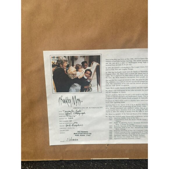 VTG 1991 P. Buckley Moss Amish Winter Scene Print Lancaster Ride Folk Art COA - Picture 8 of 10